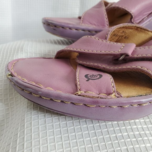 Born Handcrafted Footwear Size 8/39 Leather Wedge Sandals Heels Straps Purple - Picture 6 of 16